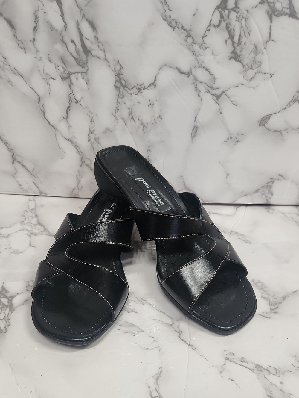 Paul Green Black Leather Slip-On Mules